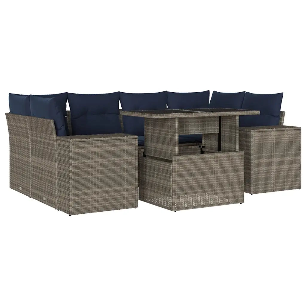Set Divani da Giardino 7 pz con Cuscini Grigio in Polyrattan 3269021