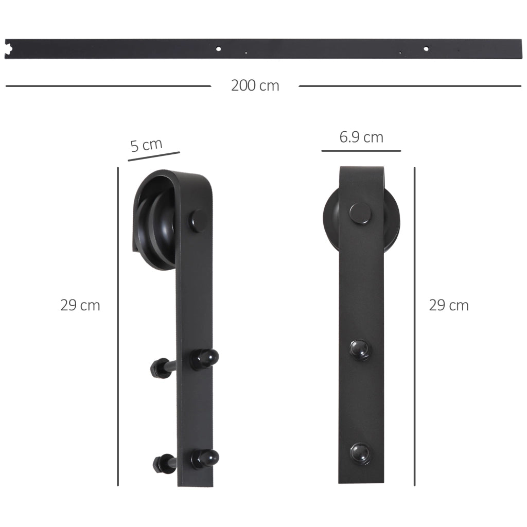 Binario per Porte Scorrevoli con Kit di Accessori Nero 200x4x0.6 cm