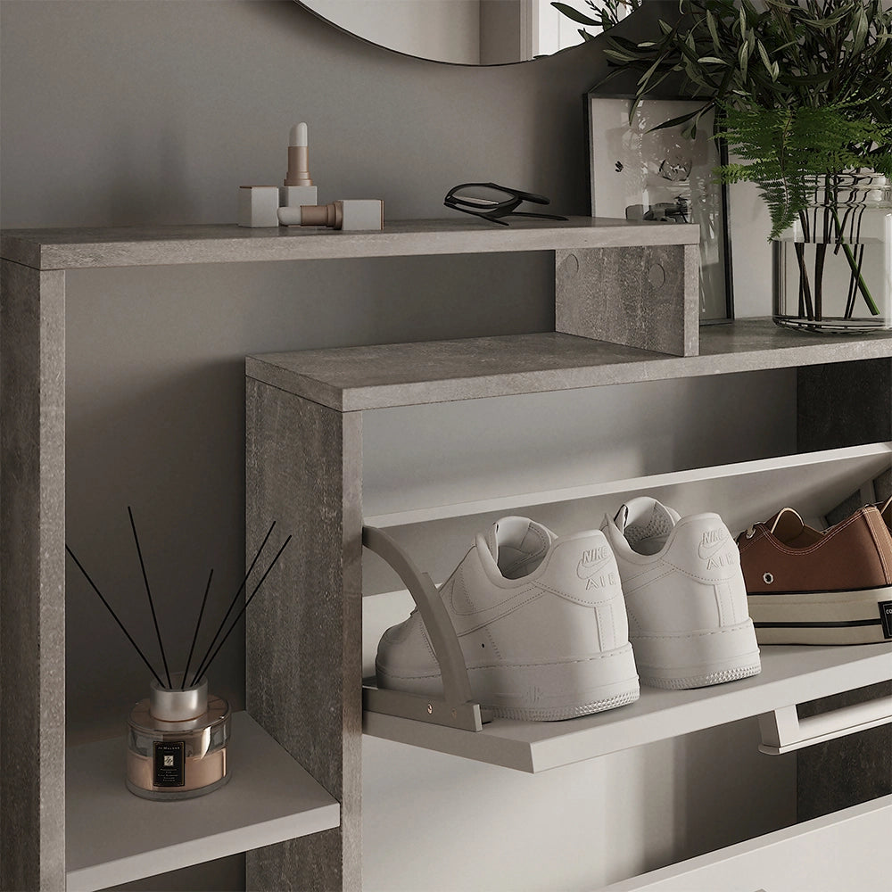 Vicco Scarpiera da ingresso Bianco/cemento 80 x 128.3 cm con 3 scomparti incernierati