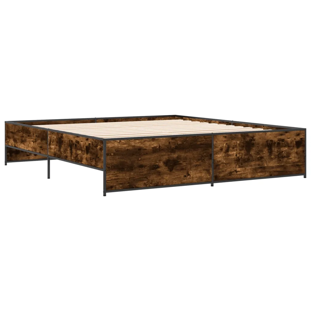 Letto matrimoniale | Letto per adulti | Giroletto Rovere Fumo 180x200 cm in Legno Multistrato Metallo