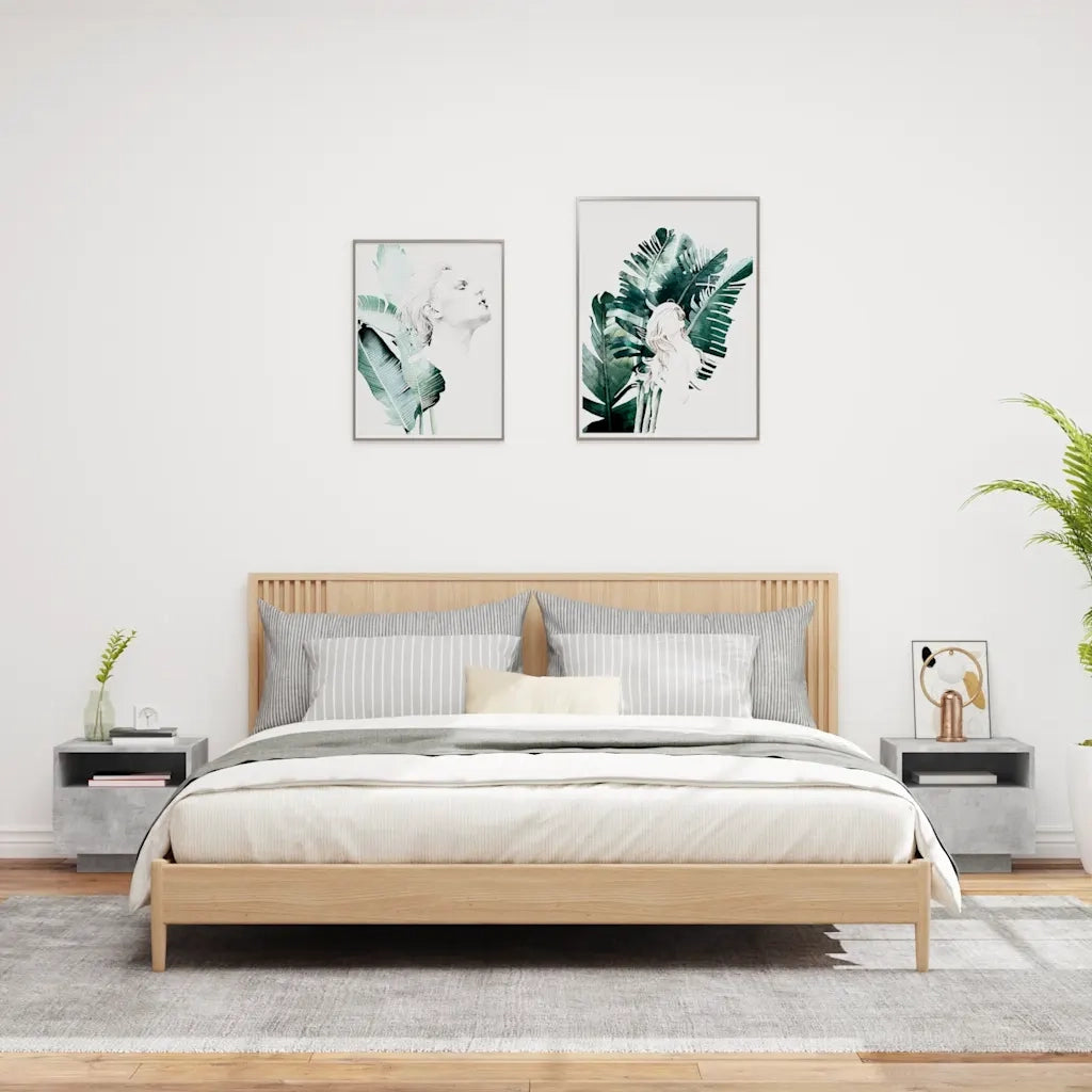Set di 2 Comodini | Armadio da Notte | Mobiletto da notte con Luci LED Grigio Cemento 40x39x37 cm