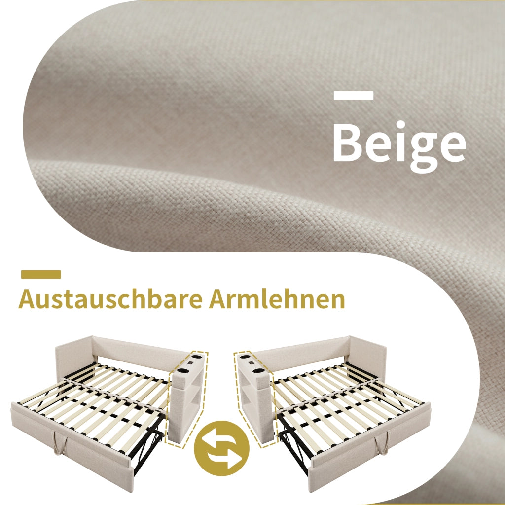 Daybett con letto estraibile cotone lino 90x190 cm