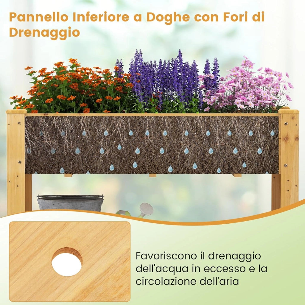 Letto per Orto Rialzato da Esterno in Legno di Abete, Fioriera Rialzata con Fori di Drenaggio e Ripiano Inferiore, Letto per Piante Urbano da Giardino e Patio, 120 x 60 x 82 cm (Naturale)