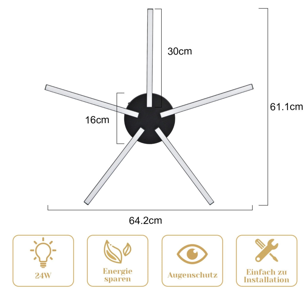 ZMH Lampada da soffitto LED nera 24W design moderno 3000K senza sovrapposizione per soggiorno e ufficio