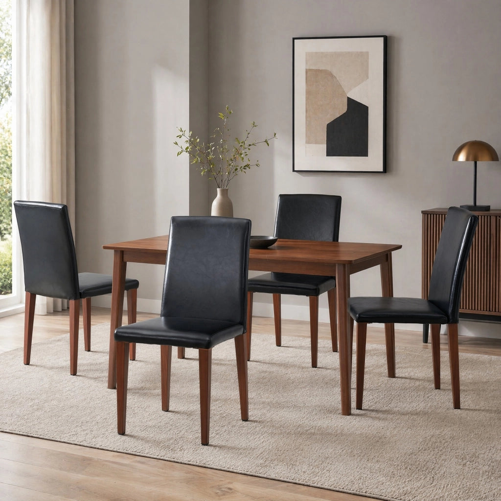 SEDIA da pranzo Set da 4 pezzi 90 cm PU nero gambe effetto noce