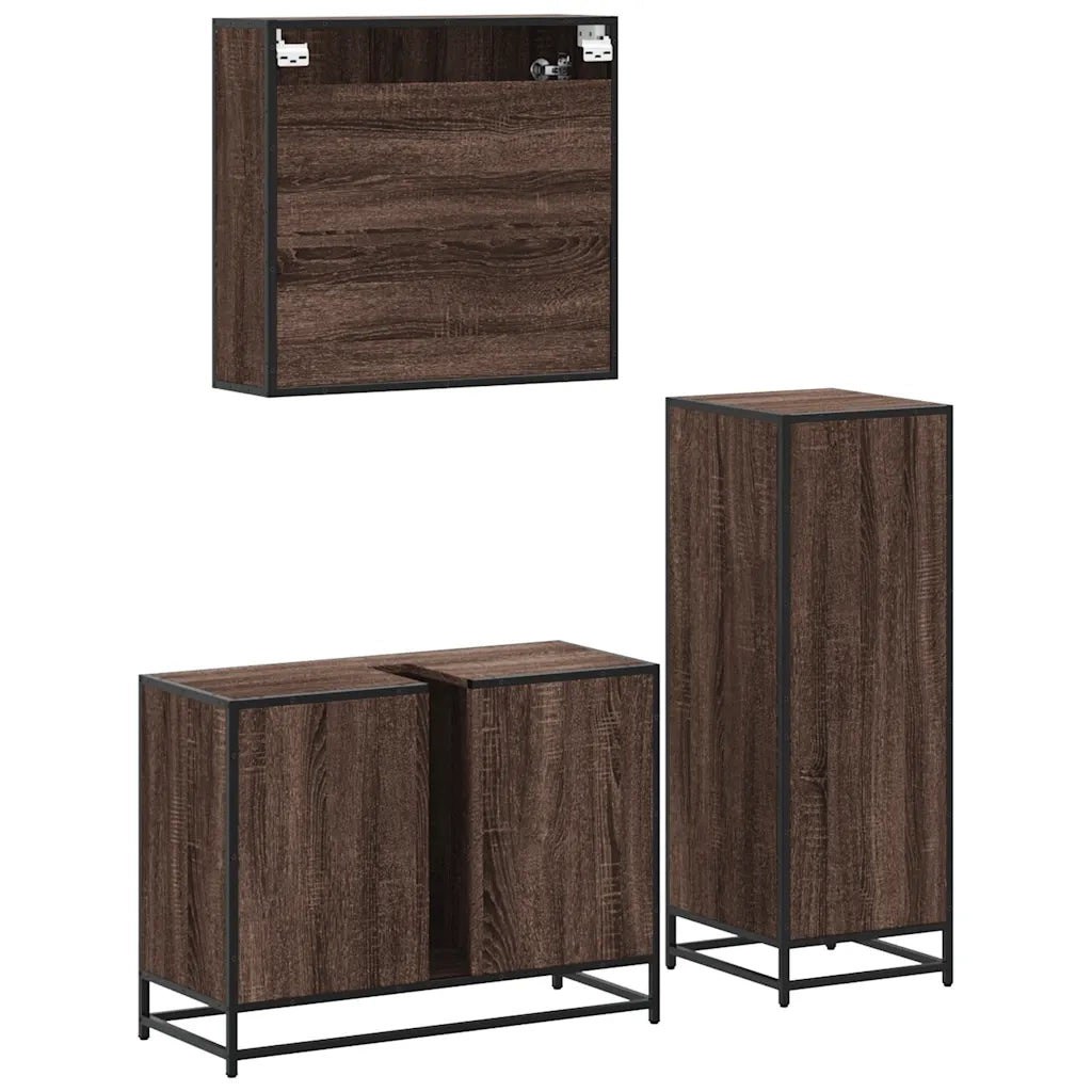 Set Mobili da Bagno 3 pz Rovere Marrone in Legno Multistrato 3301004