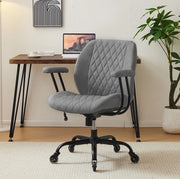 Sedia ergonomica da ufficio e casa in pelle grigia; altezza regolabile; braccioli removibili