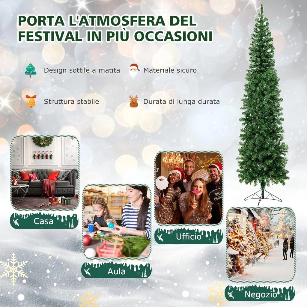 Albero di Natale Mezzo 210 cm, Albero di Natale Artificiale Metà con 150 Luci LED, 450 Rami Folti e Base Pieghevole in Metallo, Ideale per Casa, Ufficio, Negozi e Hotel, Verde