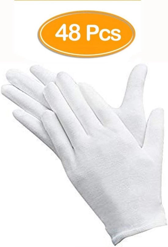 48 Punti di Guanto Bianco in Cotone - morbidi e flessibili - per monete, gioielli e ispezione - esattamente adattabile (Misura M/20-22 cm) - 24 paia imballate