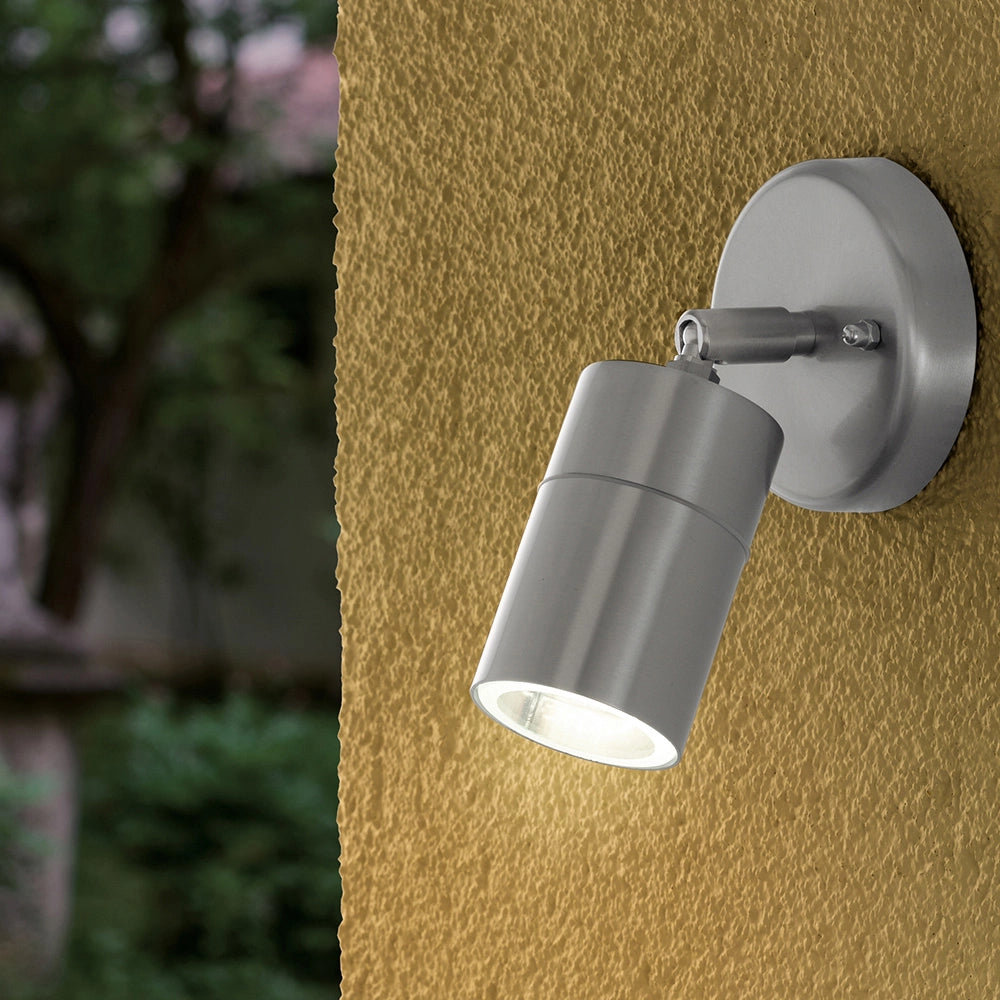 Faretto Orientabile Esterno Stockholm 1 Acciaio Argento Vetro Bianco Led