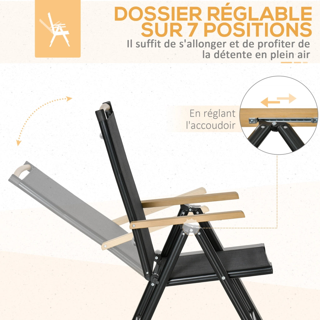 Set da pranzo da giardino 6 posti ¨C Minimal ¨C alluminio, nero, tavolo 190 cm, sedie pieghevoli