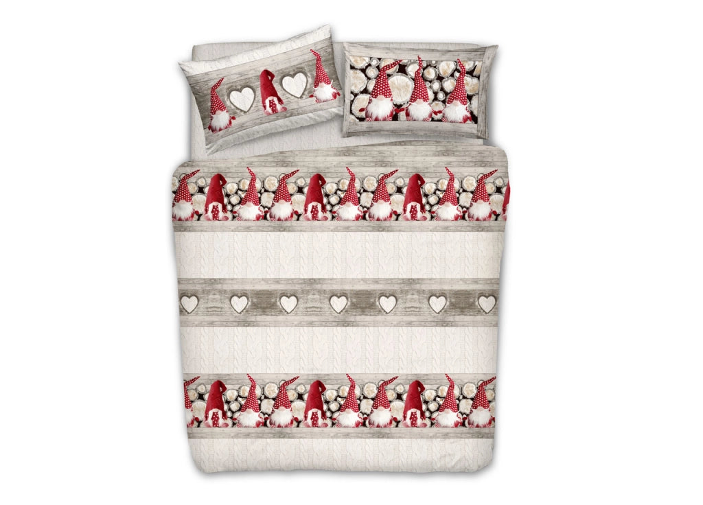 Copripiumino Sacco Piumone Pensieri Delicati 100% Cotone Disegno Gnomi - Matrimoniale - Rosso