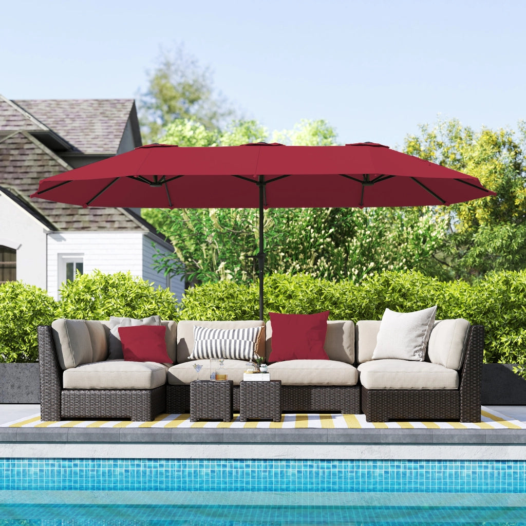 Ombrellone Doppio con Prese d'Aria e Manovella, in Metallo e Poliestere, 4x2.2x2.34 m, Nero e Rosso