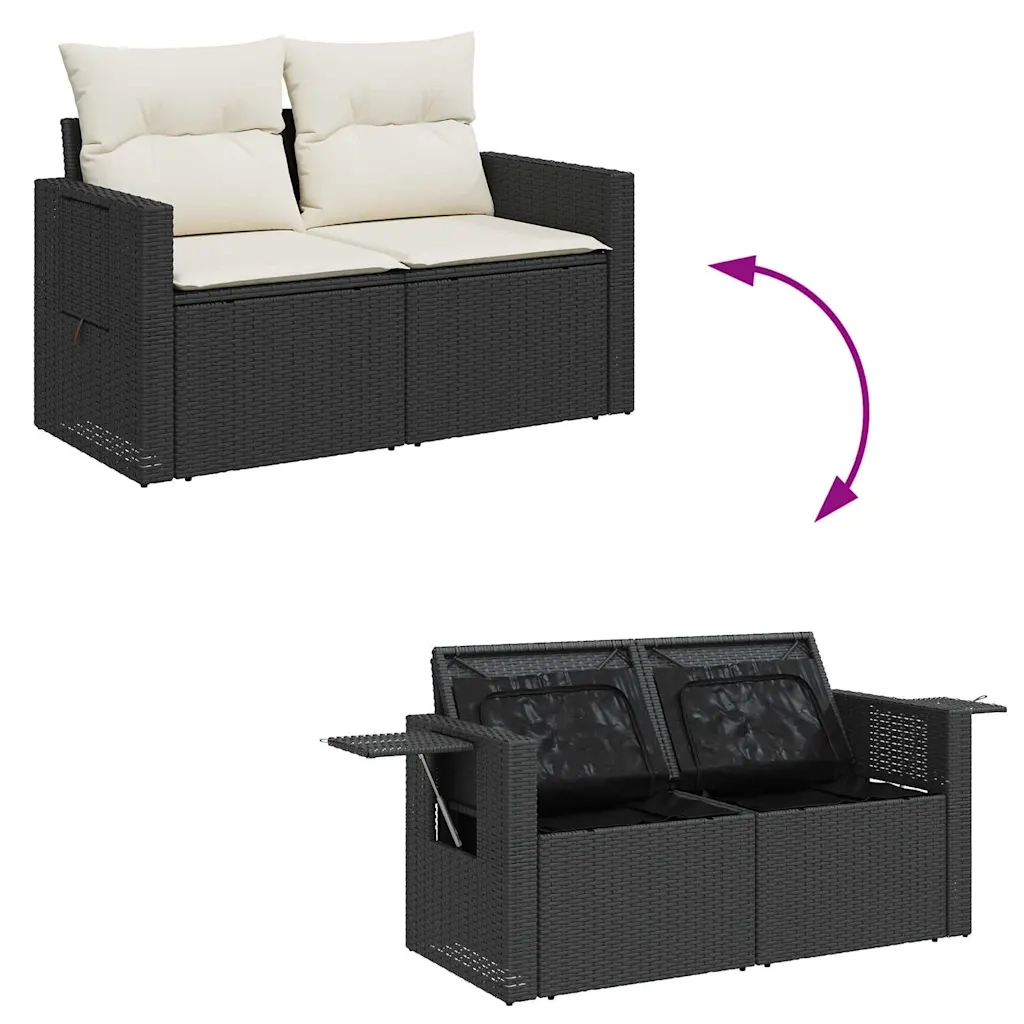 Set Divani da Giardino con Cuscini 8 pz Nero in Polyrattan 3325822