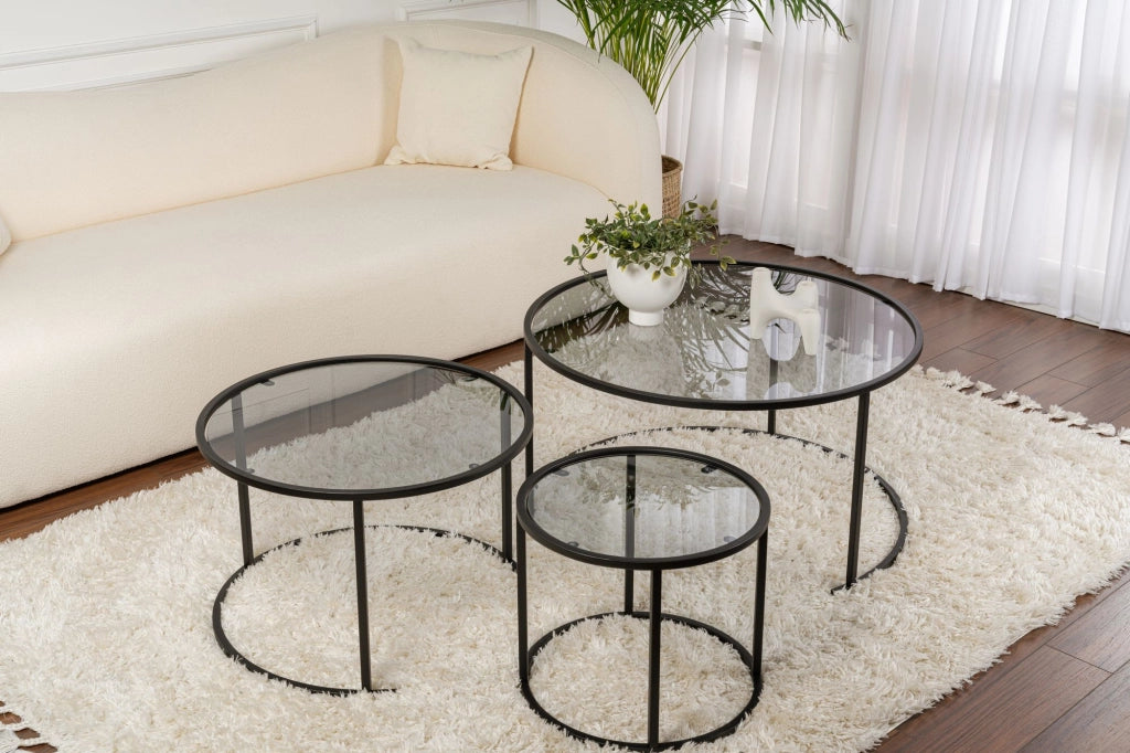 Set di 3 tavolini in metallo "Aurum" - 80 x 80 x 43 cm - Nero Grigio