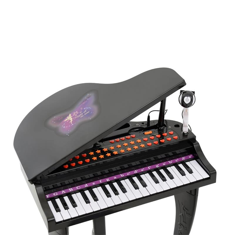 MINI PIANOFORTE GIOCATTOLO PER BAMBINI CON MICROFONO E SGABELLO NERO