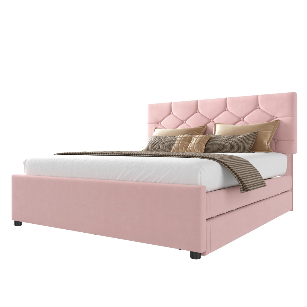 Letto Estraibile Letto Matrimoniale con Letto Ausiliario; 140×200 cm e 90×190 cm; senza Materasso; Rosa