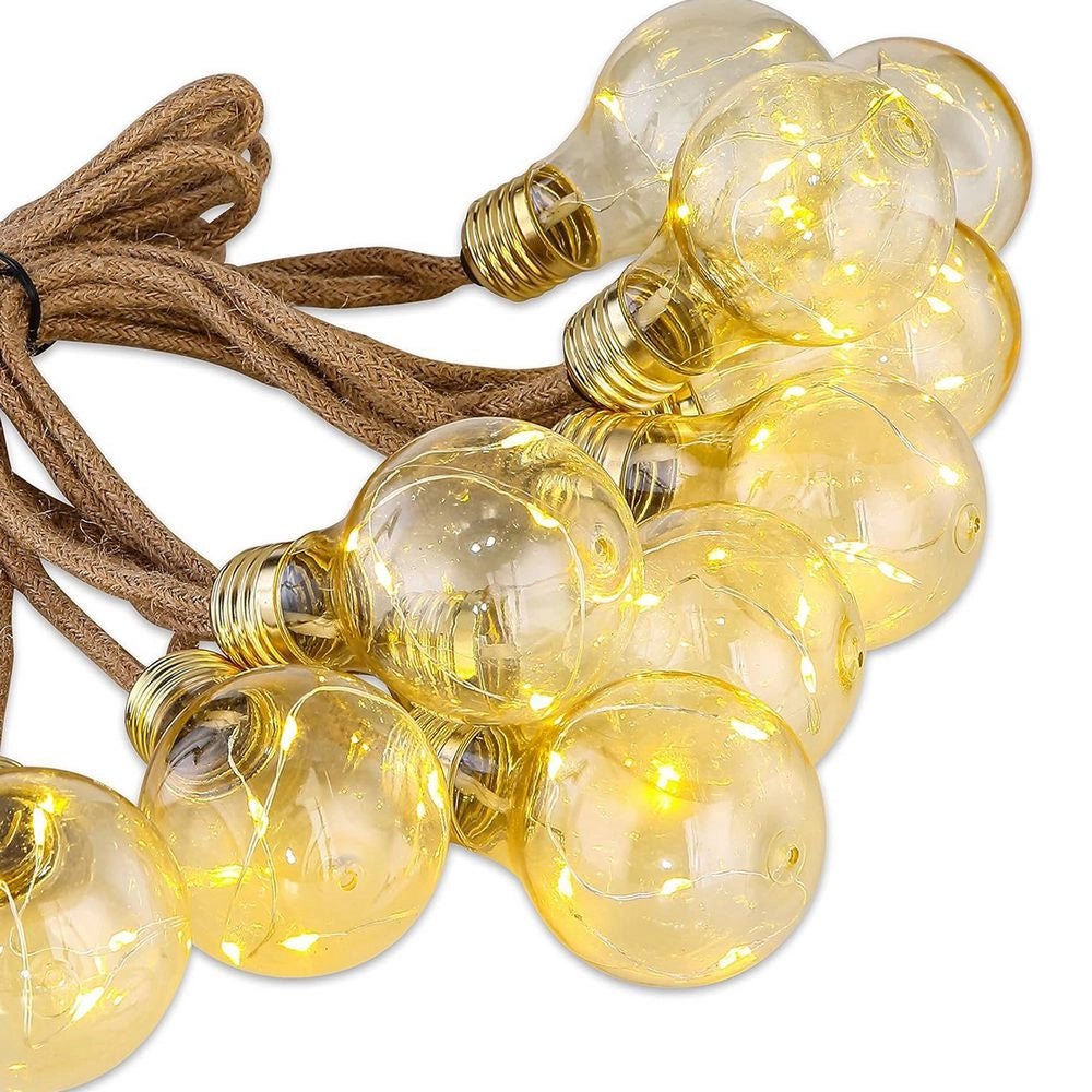 Catenarie per esterno con filo in corda e pannello solare con 20 bulbi