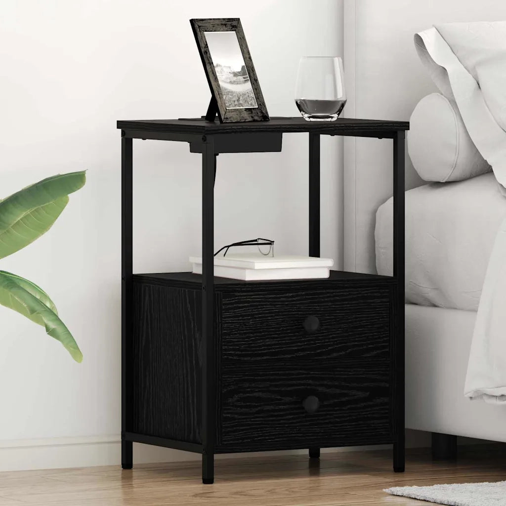 vidaXL Comò con stazione di ricarica con cassetto 2 pcs Rovere nero