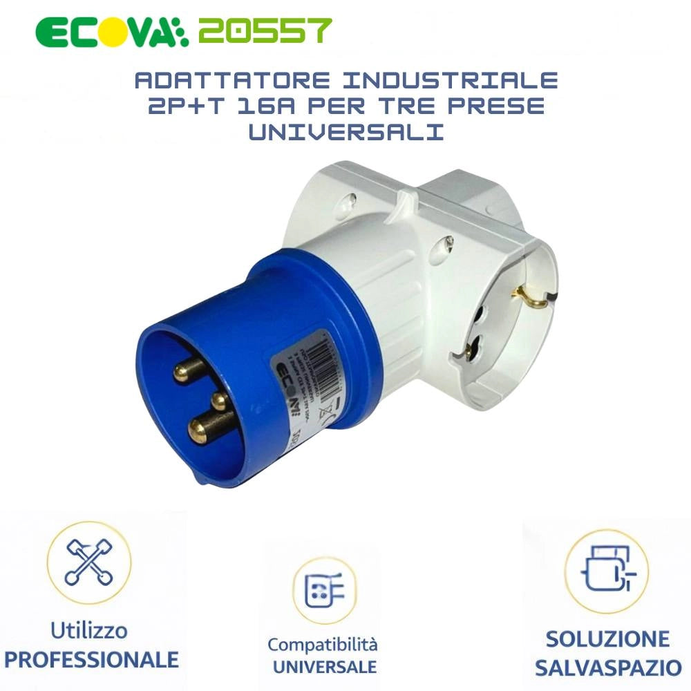 Ecova 20557 adattatore industriale 16a 2p+t a 3 prese universali 220v