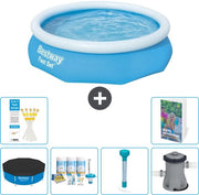 Piscina Opblaasbar Rond Fast Set - 305 x 76 cm - Blu - Inclusa Copertura - Kit Manutenzione - Termometro - Pomp Filtrazione Piscina - 7 pezzi