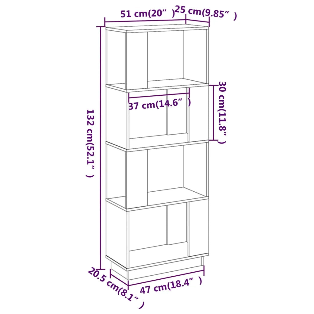 Libreria Divisorio-Scaffale per Libri-Mobile di Stoccaggio Bianco 51x25x132 cm Legno Massello di Pino