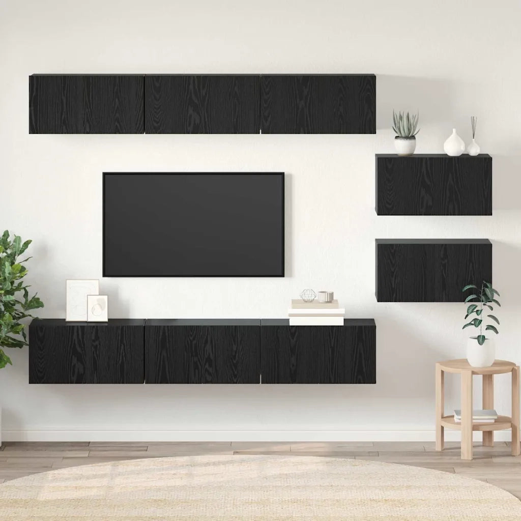 Set mobile TV Montaggio a parete Rovere Nero Legno multistrato 3393352