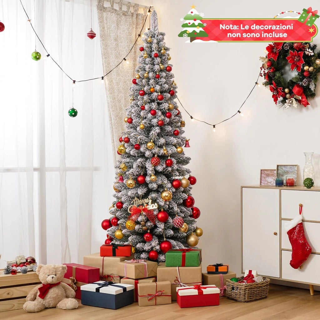 Albero di Natale Slim 120/150/180 cm, Albero di Natale Artificiale Innevato con 240/328/460 Rami e Supporto Metallico Pieghevole, per Piccoli Spazi, Decorazione per Casa e Feste (180 cm)
