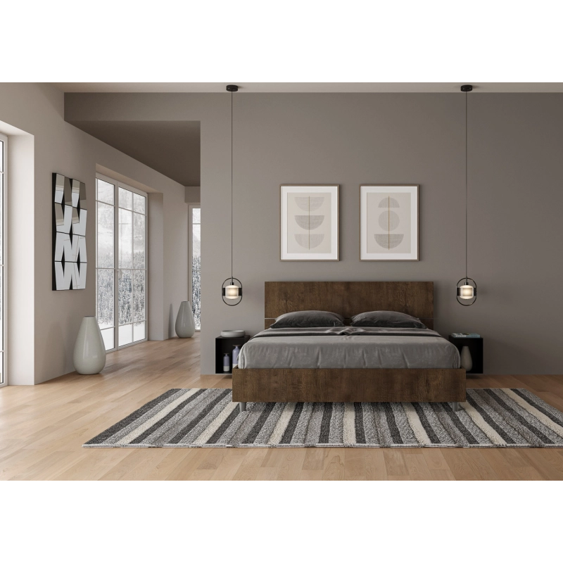Letto Matrimoniale 160x200 cm testata dritta Demas - Con rete,Noce