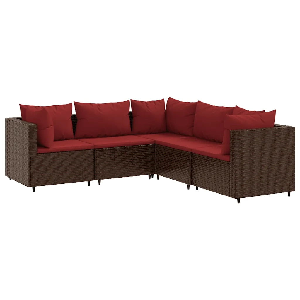vidaXL Set Divani da Giardino 5 pz con Cuscini Marrone in Polyrattan