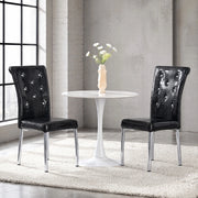 Sedia da Pranzo Set da 2 con Schienale Imbottito, Gambe in Metallo, PVC Nero, 76 × 49.5 × 46 cm