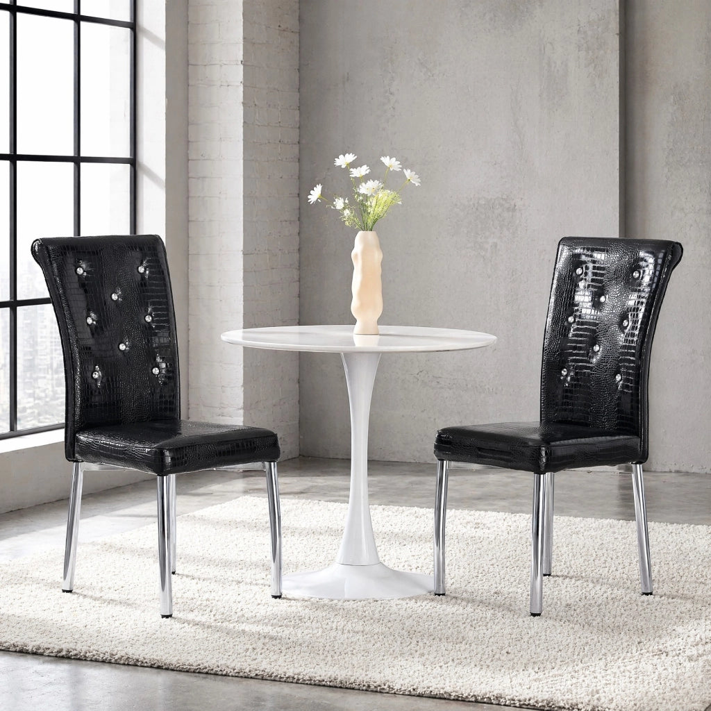 Sedia da Pranzo Set da 2 con Schienale Imbottito, Gambe in Metallo, PVC Nero, 76 × 49.5 × 46 cm