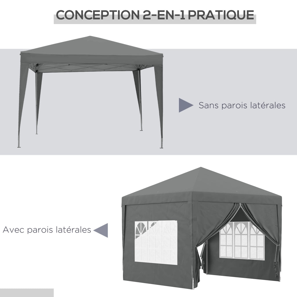 Tenda da giardino pieghevole 3x3 m ¨C zephmum ¨C grigio con 4 pareti e sacco