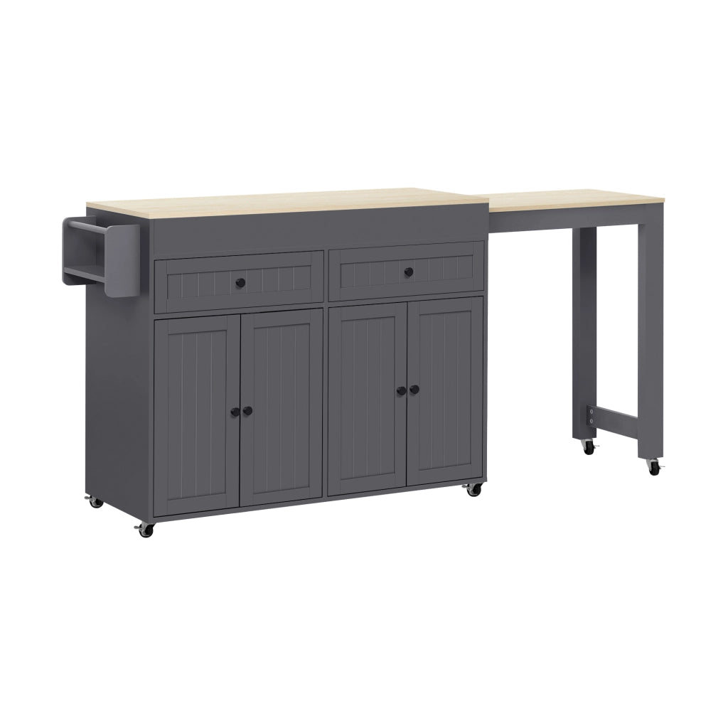 Isola da Cucina con Piano Estensibile e 7 Ruote per Cucina e Sala da Pranzo in MDF 112-180;5x45x92;2 cm Grigio e Naturale