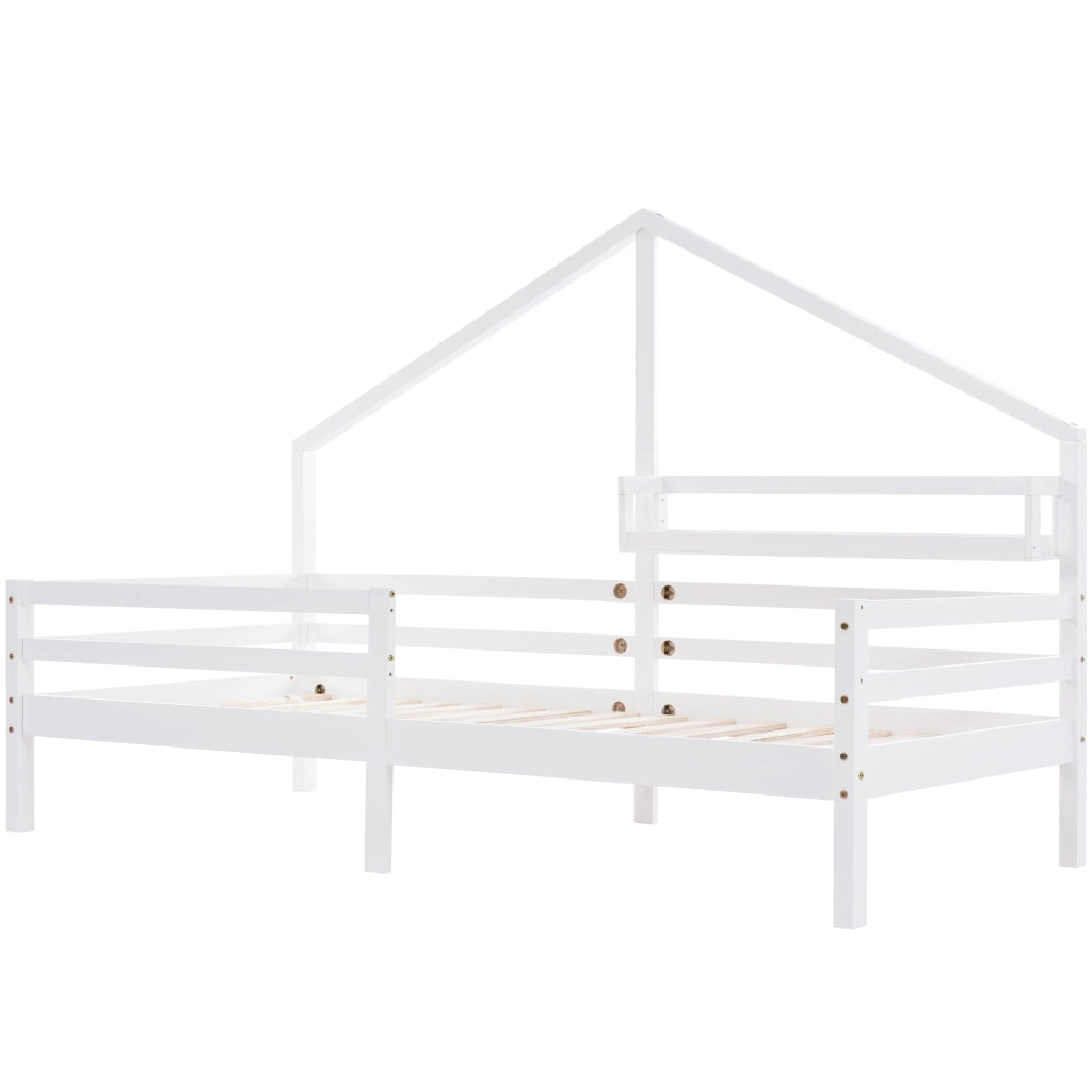 Letto a casa per bambini bianco con funzione di contenimento in pino 90x200 cm