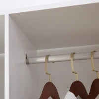 Armadio Guardaroba a Rotelle con 2 Barre e 3 Ripiani Aperti, in Legno e Alluminio, 120x40x128 cm, Bianco