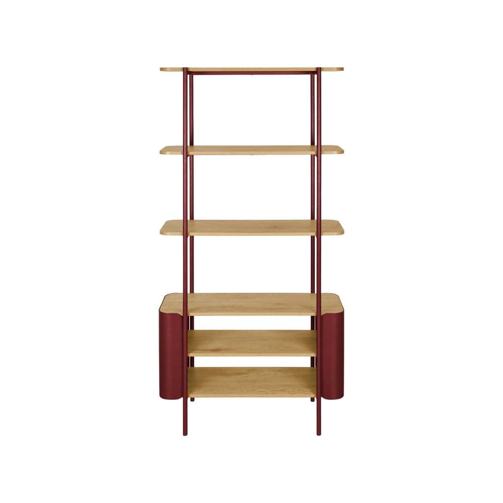 Libreria in metallo curvato e legno a 6 livelli, rosso