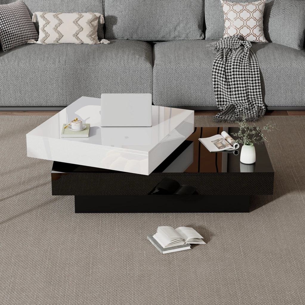 Tavolino da caffè girevole bicolore 103×60×35,5 cm con 2 ripiani