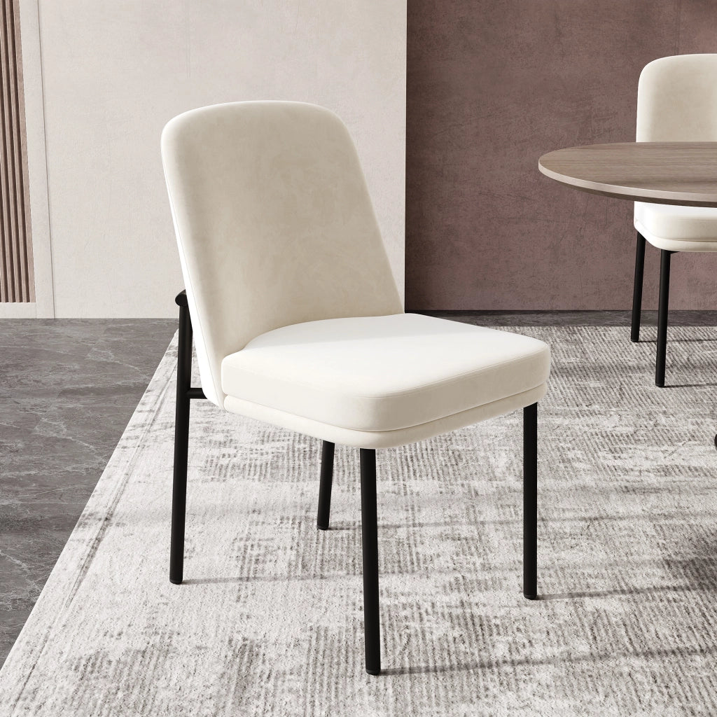 Sedie da pranzo moderne, 4 pezzi in velluto beige con seduta imbottita e gambe in metallo, design minimalista