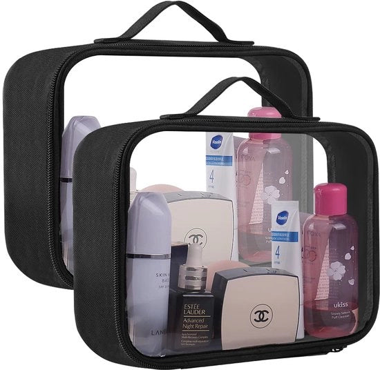 Set di contenitori trasparenti, borsa trasparente per cosmetici per bagaglio a mano in aereo, borsa per liquidi nel bagaglio, contenitore per cosmetici (2-pack)