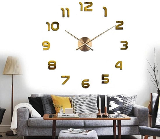 Ora moderna per DIY con adesivo specchio e decorazione in acrilato 3D - Orologio a cuore silenzioso - Numeri arabi dorati - Diametro regolabile 50-120 cm