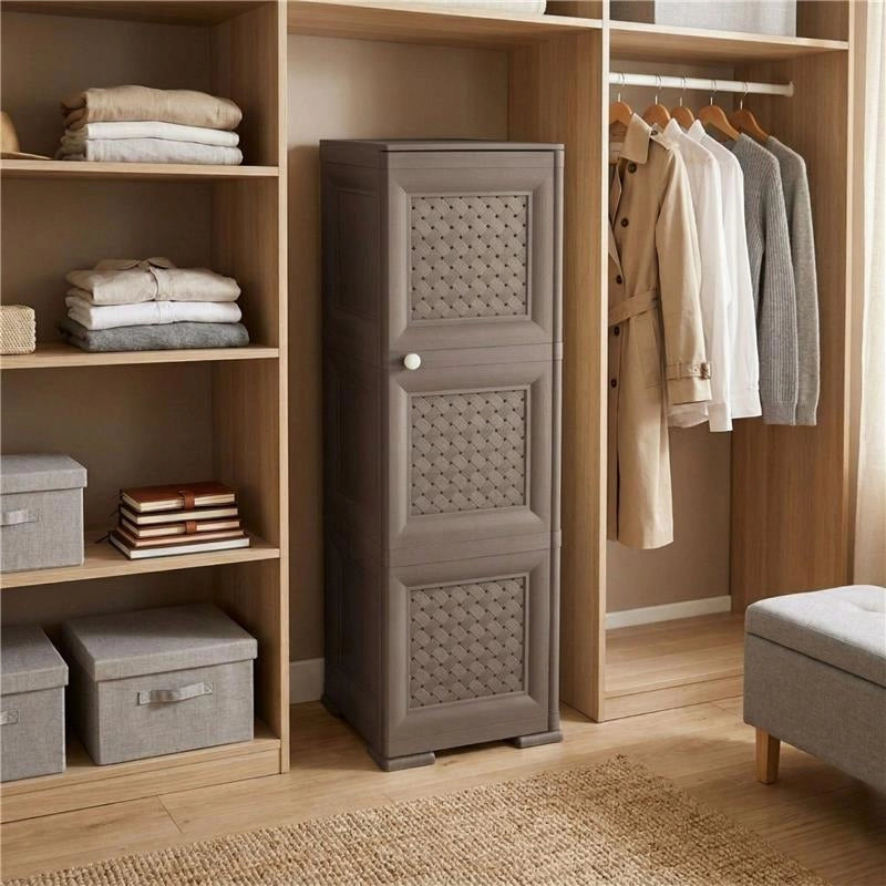 MOBILE CONTENITORE WENGÉ 3 MODULI 40X43X125 CM CON ANTE TRAFORATE – ARMADIETTO VERTICALE IN PLASTICA ELEGANTE PER ORGANIZZARE CASA