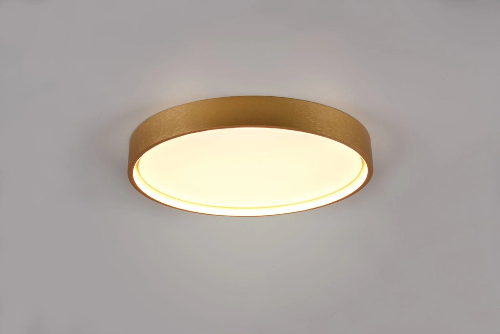 DOHA PLAFONIERA LED 29W 3260lm, 2300+3000+4000K CON BORDO METALLO OTTONE ANTICATO ILLUMINATO E REGOLAZIONE TEMPERATURA DI COLORE LED D. 45CM