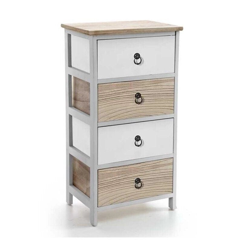 CASSETTIERA IN LEGNO CON 4 CASSETTI IN COLORE BIANCO E NATURALE 40 X 29 X 73 CM