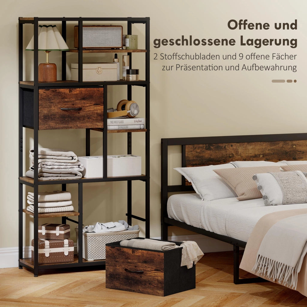 Cassettiera con scaffali aperti e 2 cassetti in tessuto ¨C zephmum ¨C marrone e nero