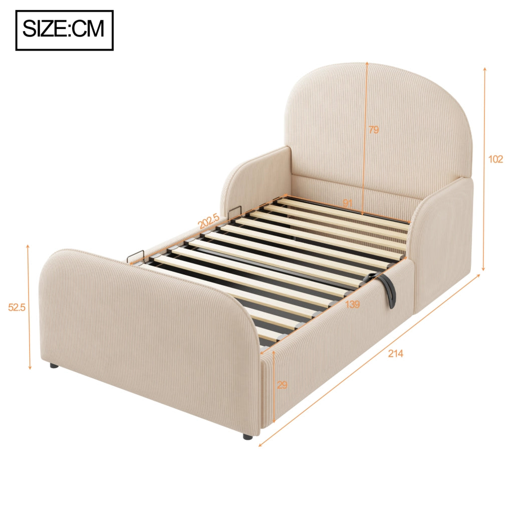 Letto per bambini imbottito 90x200 cm con contenitore idraulico e sponde di sicurezza