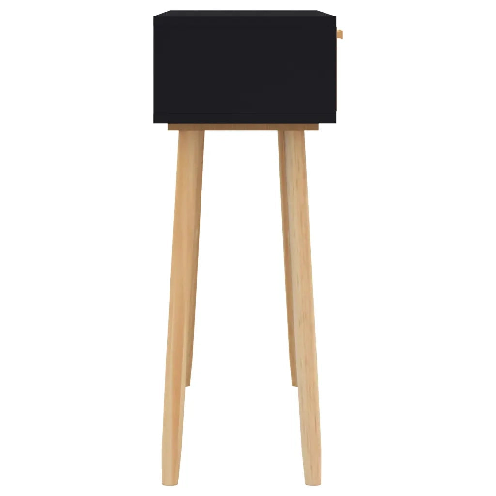 Tavolo Consolle | Tavolo d'Ingresso Nero 80x30x75cm Massello Pino e Rattan Naturale