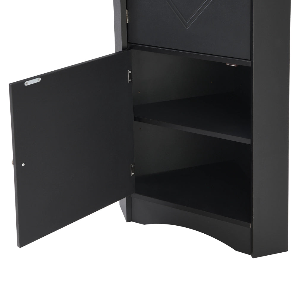 Mobile bagno angolare con vani aperti - per bagno - in truciolare - 36.5×36.5×155 cm - nero