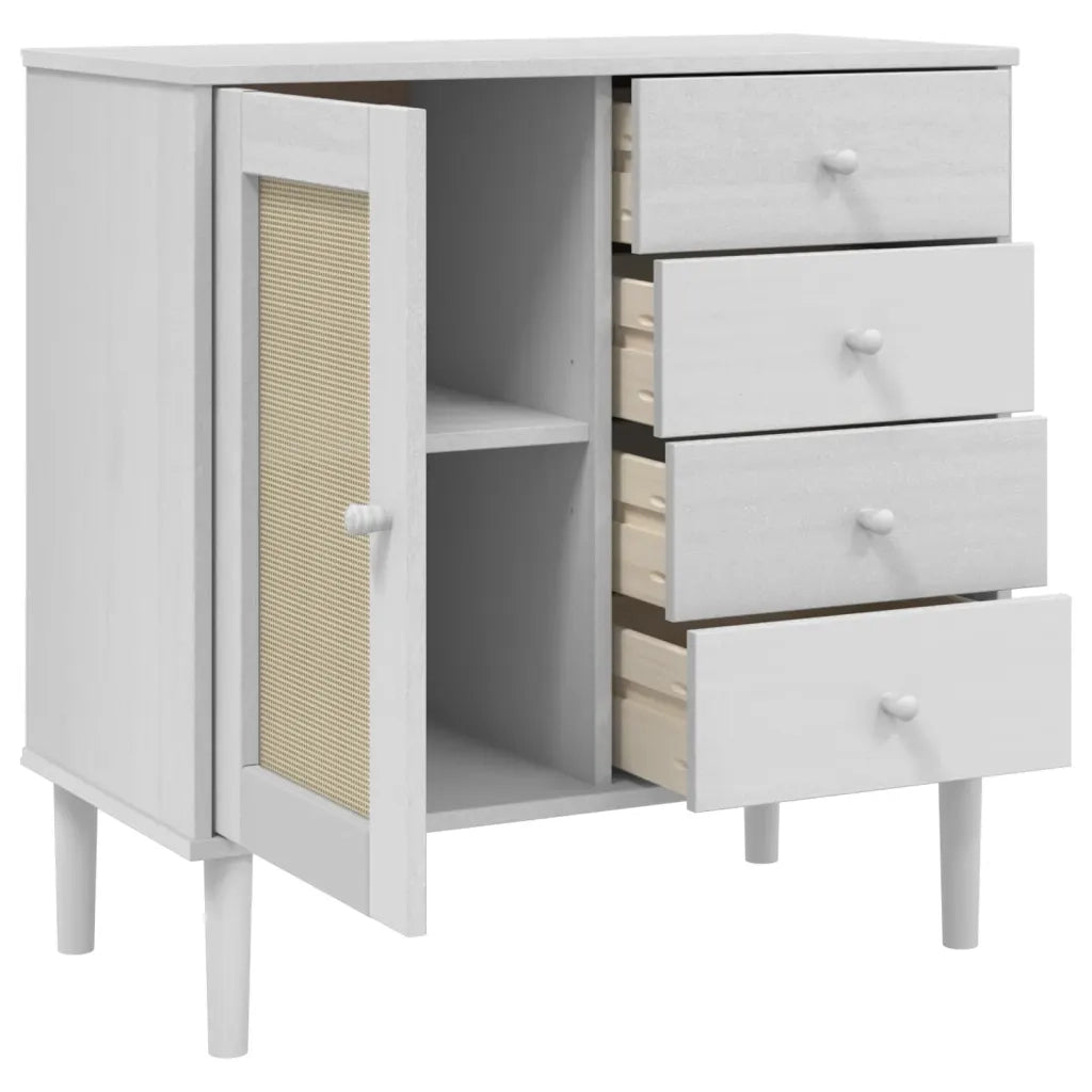 Credenza | Madia | Buffet da pranzo | Armadio da pranzo SENJA Aspetto Rattan Bianco 80x40x80 cm Massello Pino