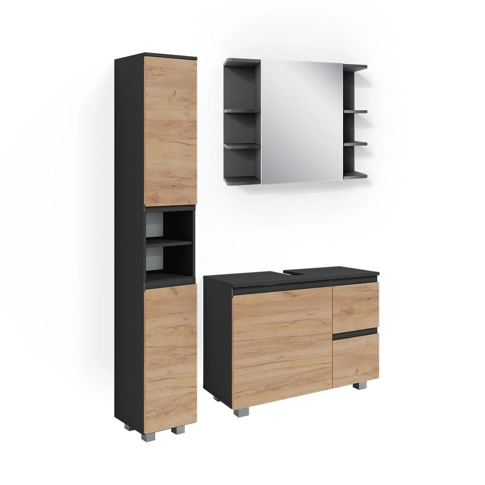 Vicco Set mobili bagno Grigio 3 parti